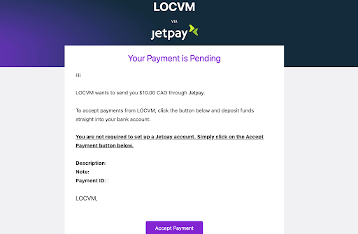 Jetpay Email Screenshot